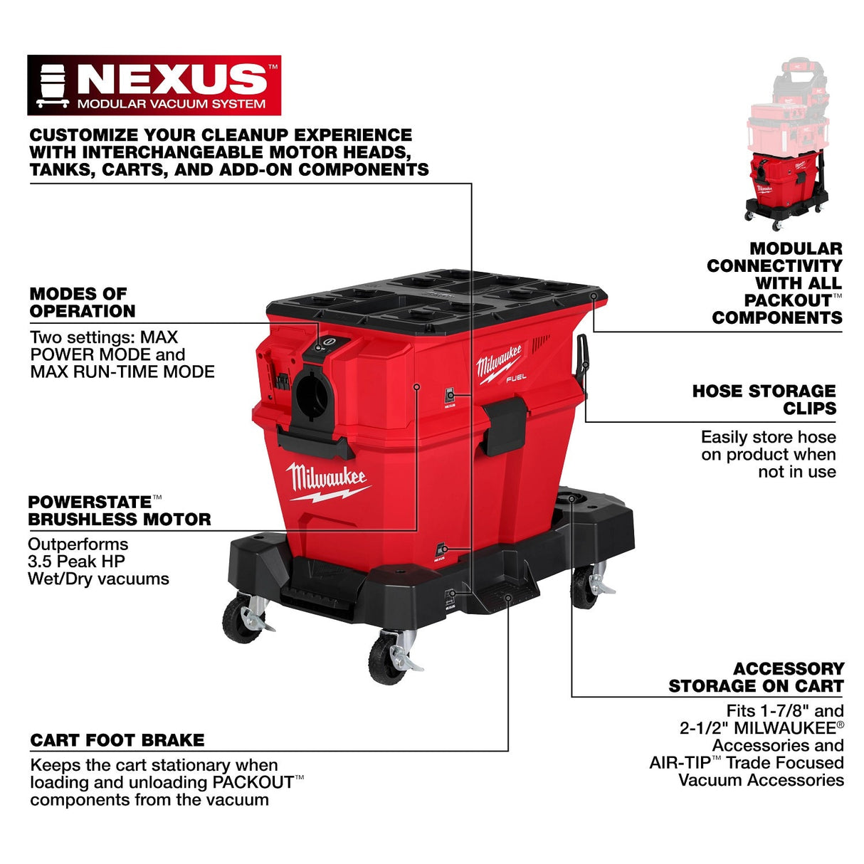 Milwaukee 0915-20 M18 FUEL NEXUS 6 GAL Wet/Dry Vacuum w/ PACKOUT Compatibility - 5