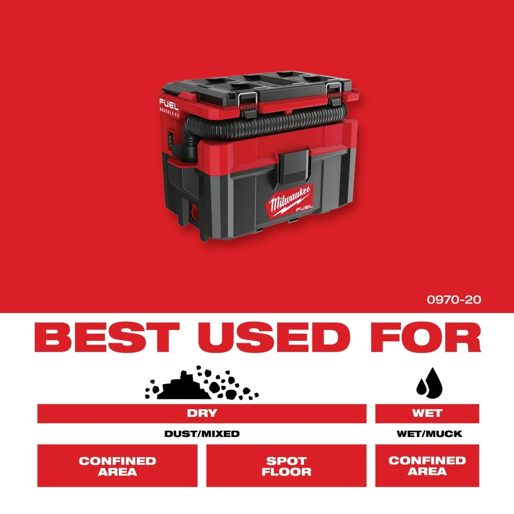 Milwaukee 0970-20 M18 FUEL PACKOUT 2.5 Gallon Wet/Dry Vacuum - 13