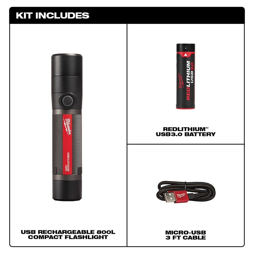 Milwaukee 2160-21 USB RECHARGEABLE 800L COMPACT FLASHLIGHT - 2