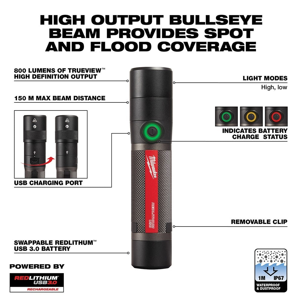 Milwaukee 2160-21 USB RECHARGEABLE 800L COMPACT FLASHLIGHT - 3
