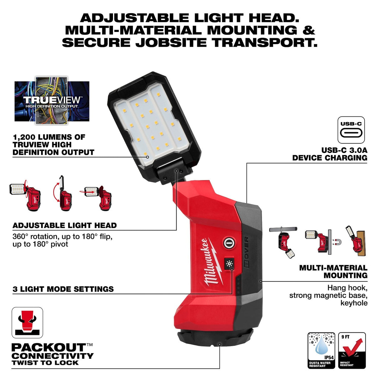 Milwaukee 2350-20 M12 ROVER Multi-Directional Flood Light with PACKOUT Compatibility - 3