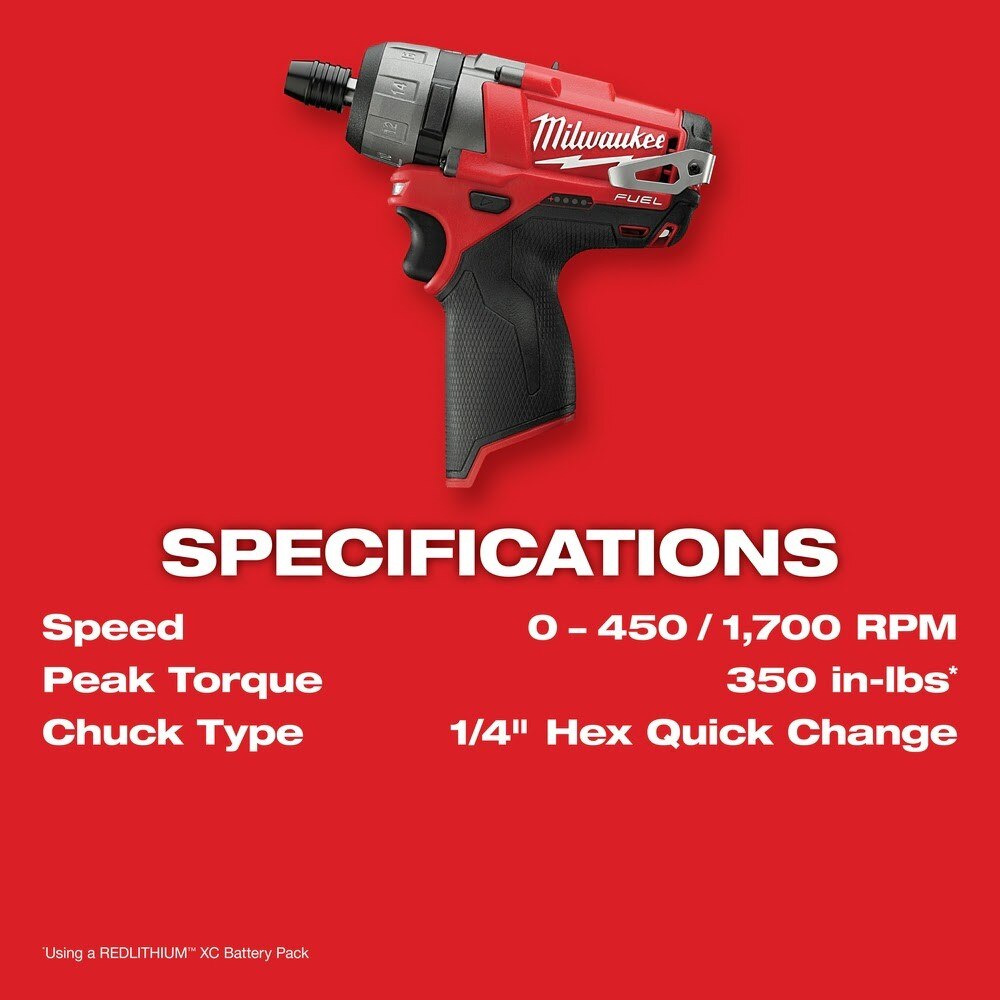 Milwaukee 2402-22 M12 FUEL 1/4" Hex 2-Speed Screwdriver Kit - 8