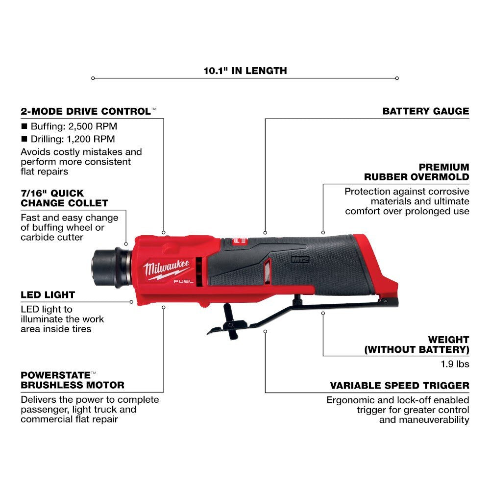 Milwaukee 2409-80 M12 FUEL 12V Lithium-Ion Brushless Low Speed Tire Buffer (Reconditioned) - 2