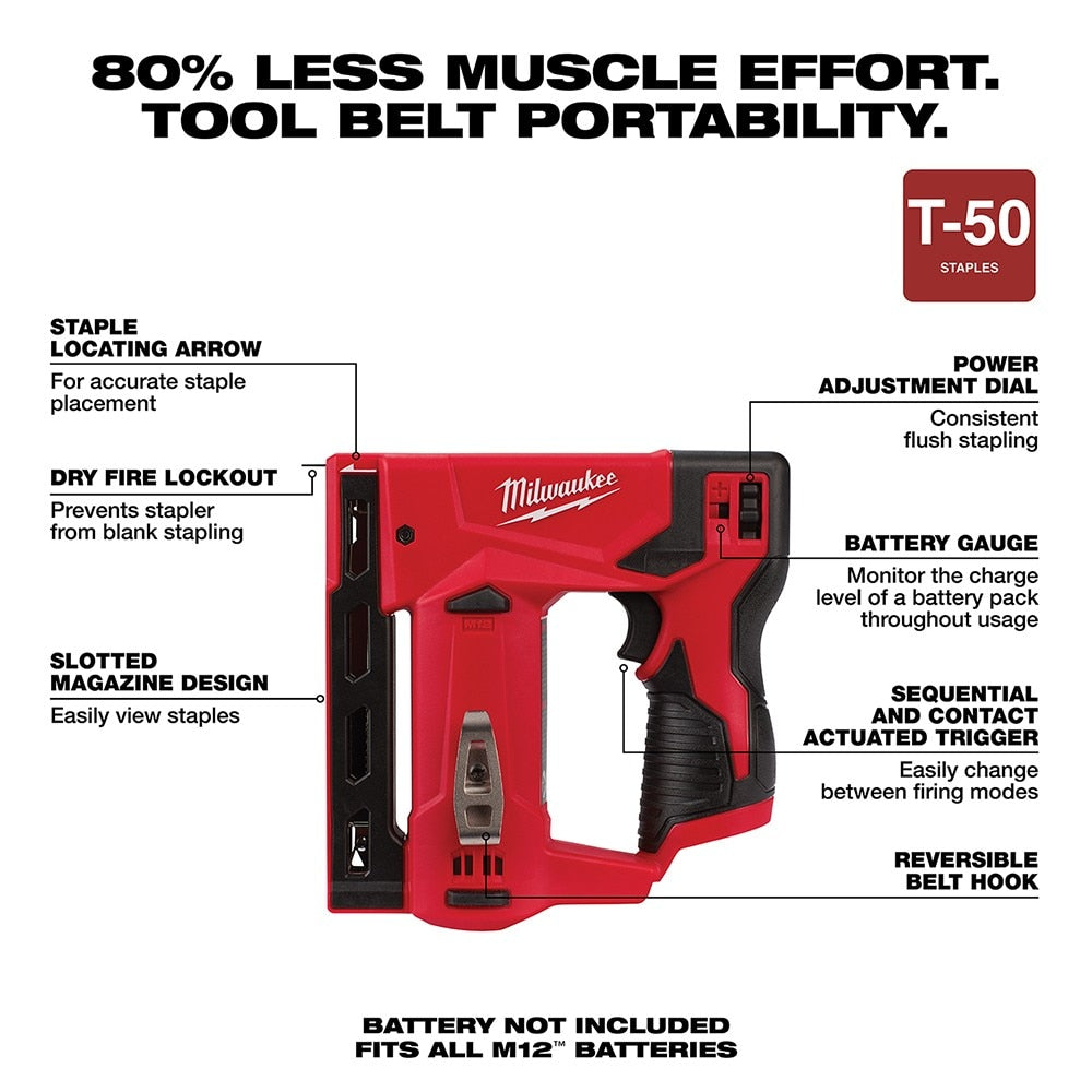Milwaukee 2447-20 M12 3/8" Crown Stapler - 3
