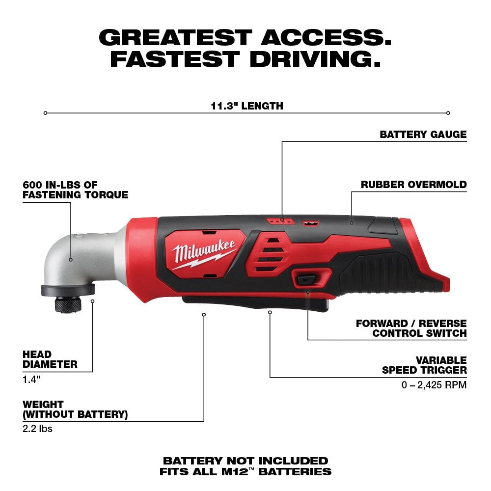 Milwaukee 2467-20 M12 1/4" Hex Right Angle Impact Driver (Tool Only) - 2