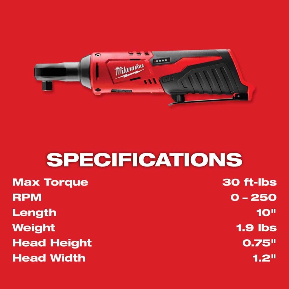 Milwaukee 2492-24 M12 12V Cordless 4-Tool Combo Kit with Screwdriver, Ratchet, Light and Inflator (Two 2.0Ah Batteries) - 9