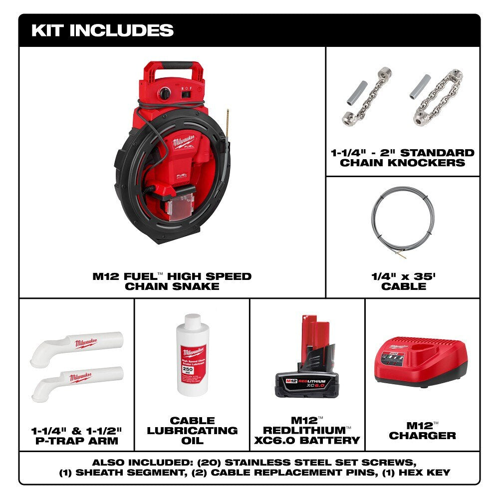 Milwaukee 2519-21 M12 FUEL High Speed Chain Snake for 1-1/4”-2” Pipes - 3