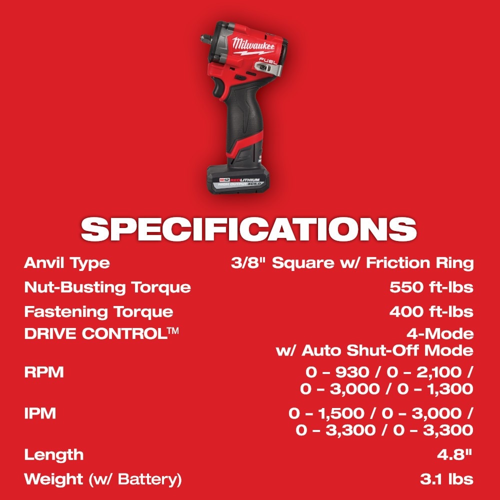 Milwaukee 2562-22 M12 FUEL Stubby 3/8" Impact Wrench Kit - 8