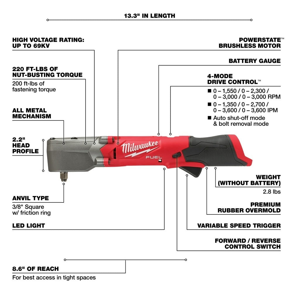 Milwaukee 2564-20 M12 FUEL 3/8" Right Angle Impact Wrench w/Friction Ring (Bare Tool) - 5