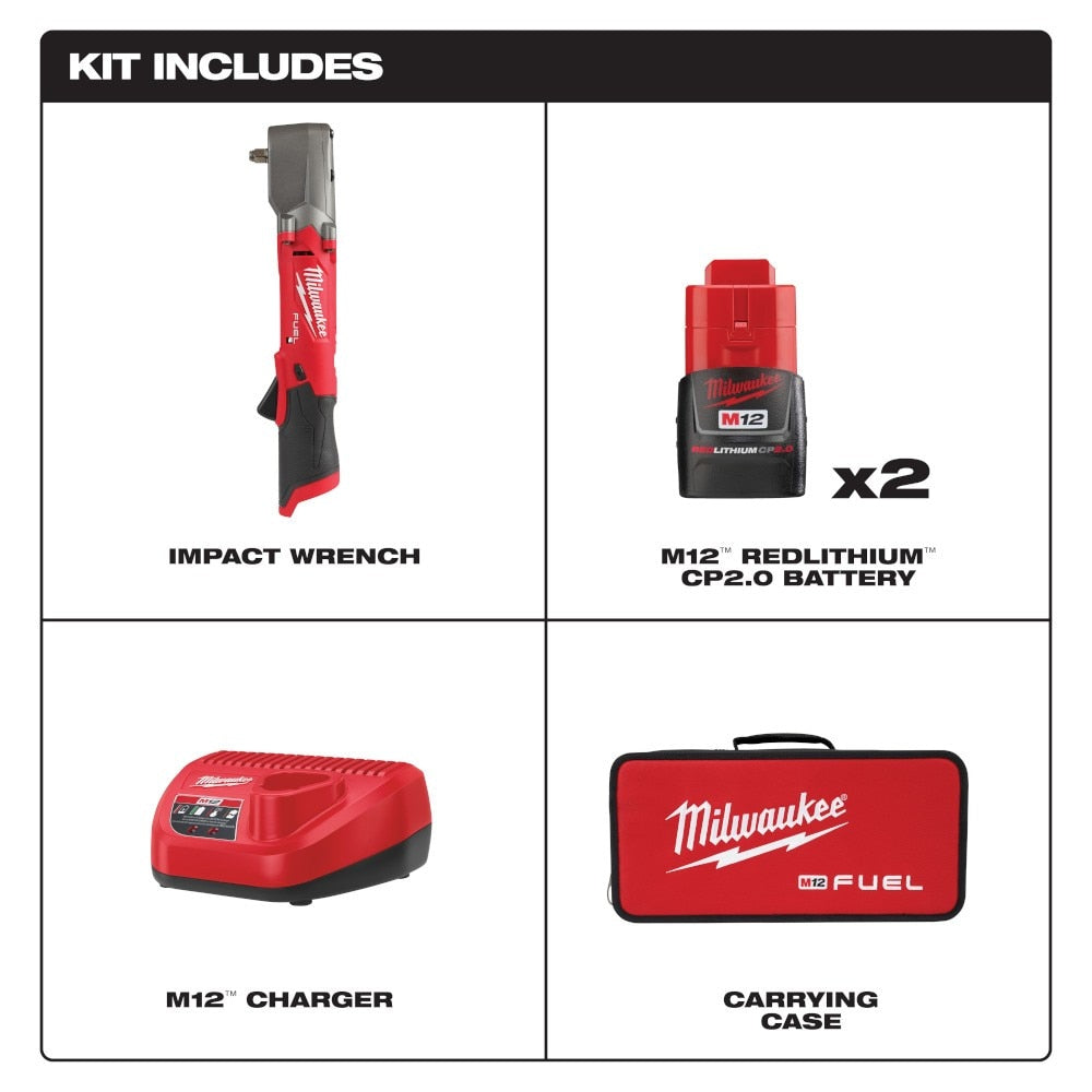 Milwaukee 2564-22 M12 FUEL 3/8" Right Angle Impact Wrench Kit - 2