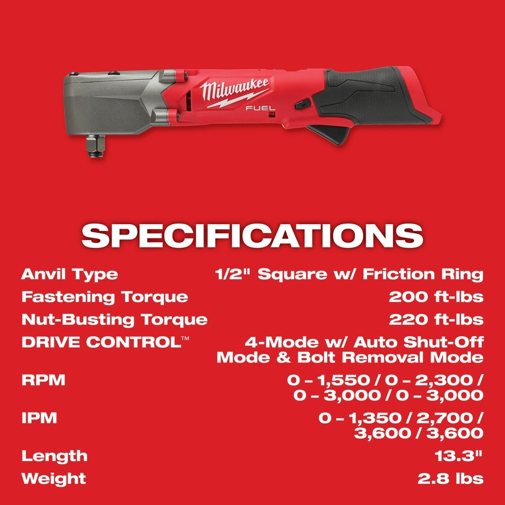 Milwaukee 2565-20 M12 FUEL 1/2" Right Angle Impact Wrench (Bare Tool) - 8