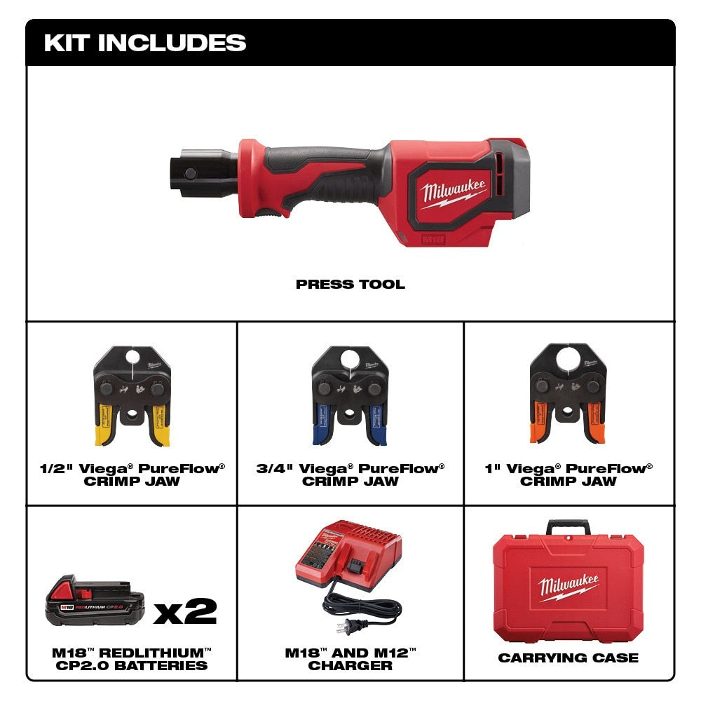 Milwaukee 2674-82P M18 Short Throw Press Tool Kit with Viega PureFlow Jaws (Reconditioned) - 2