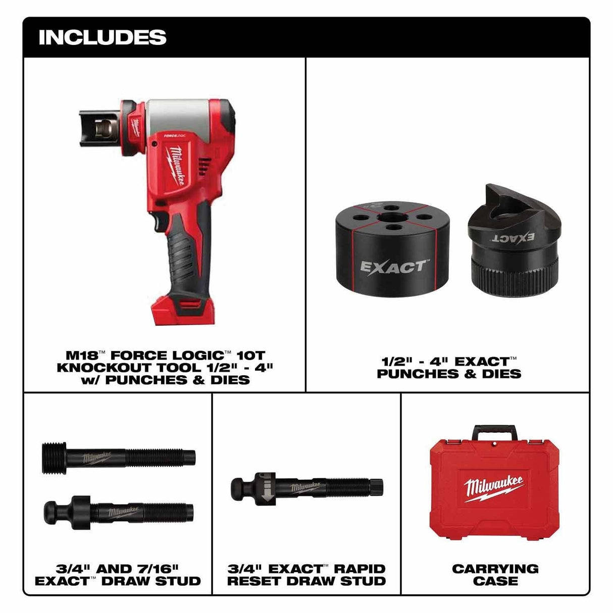 Milwaukee 2676-04 M18 FORCE LOGIC 10 Ton Knockout Tool 1/2" to 4" - 2