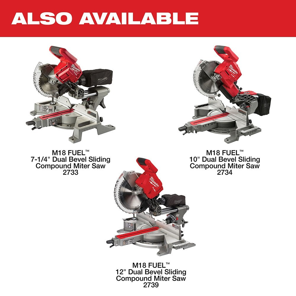 Milwaukee 2733-20 M18 FUEL 7-1/4" Dual Bevel Sliding Compound Miter Saw Bare Tool - 11