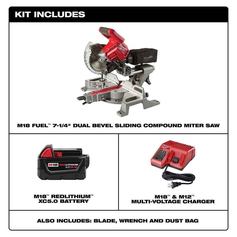 Milwaukee 2733-21 M18 FUEL 7-1/4" Dual Bevel Sliding Compound Miter Saw Kit - 2