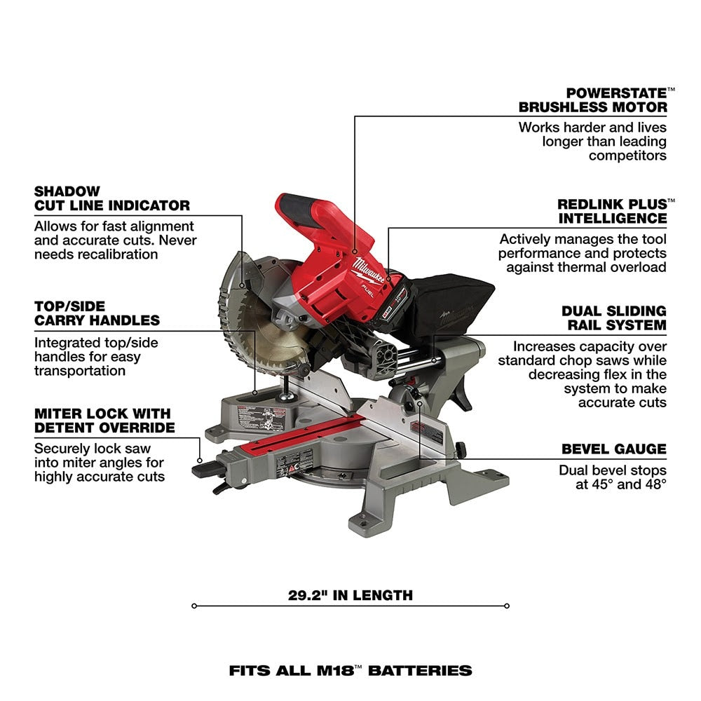 Milwaukee 2733-21 M18 FUEL 7-1/4" Dual Bevel Sliding Compound Miter Saw Kit - 7