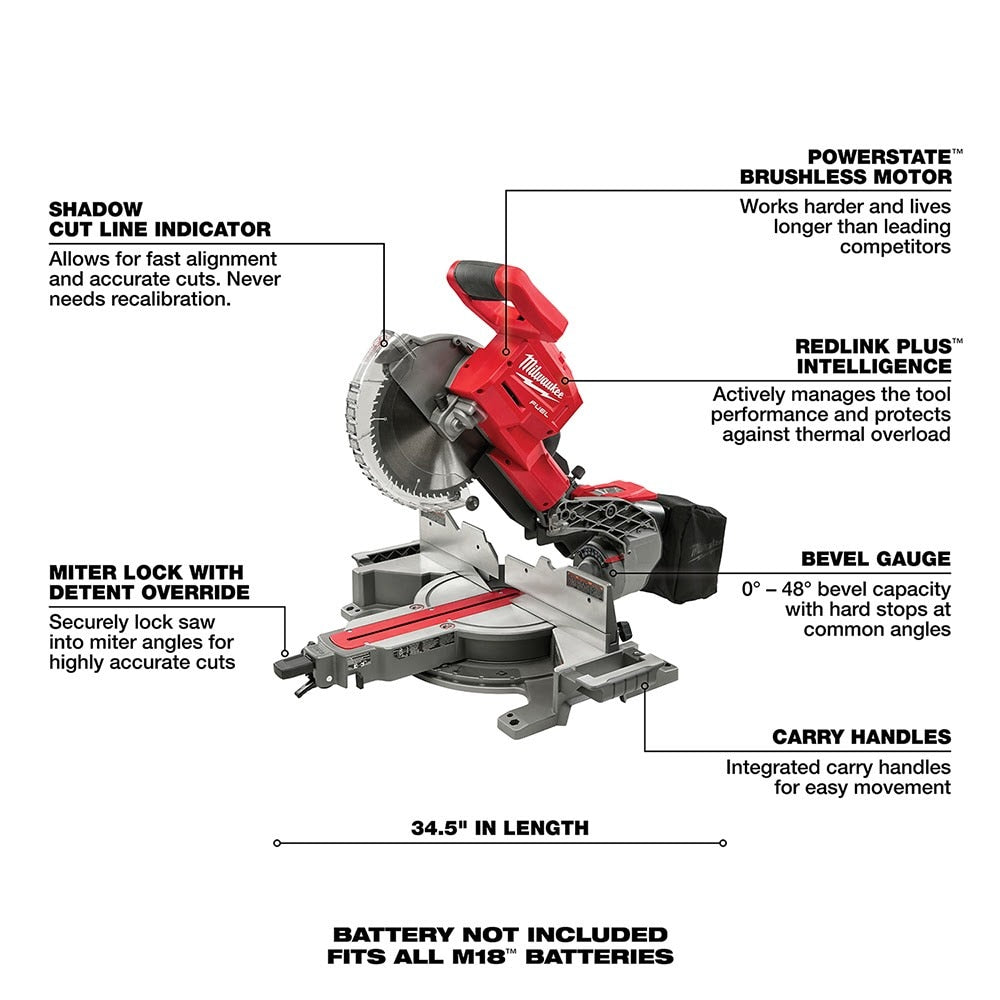 Milwaukee 2734-80 M18 FUEL Dual Bevel Sliding Compound Miter Saw Bare Tool (Reconditioned) - 7