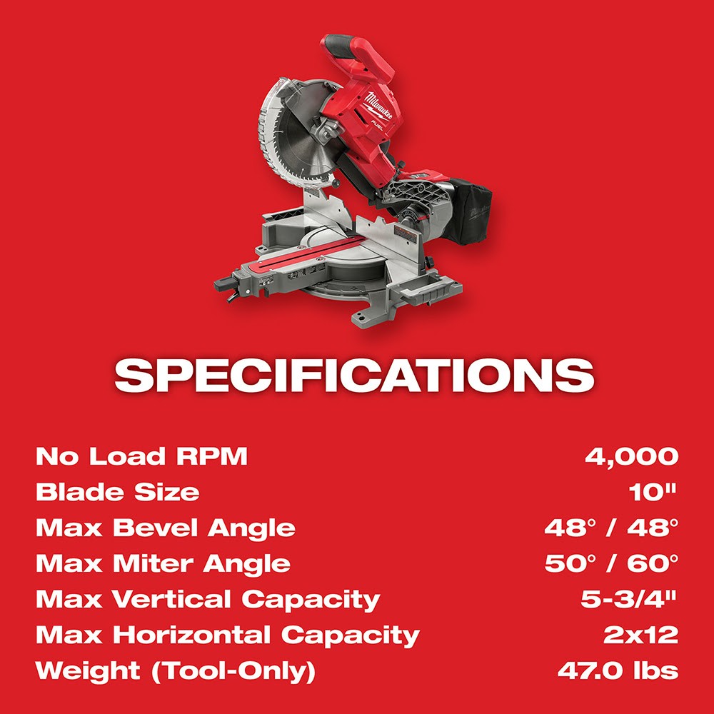 Milwaukee 2734-20 M18 FUEL Dual Bevel Sliding Compound Miter Saw Bare Tool - 8