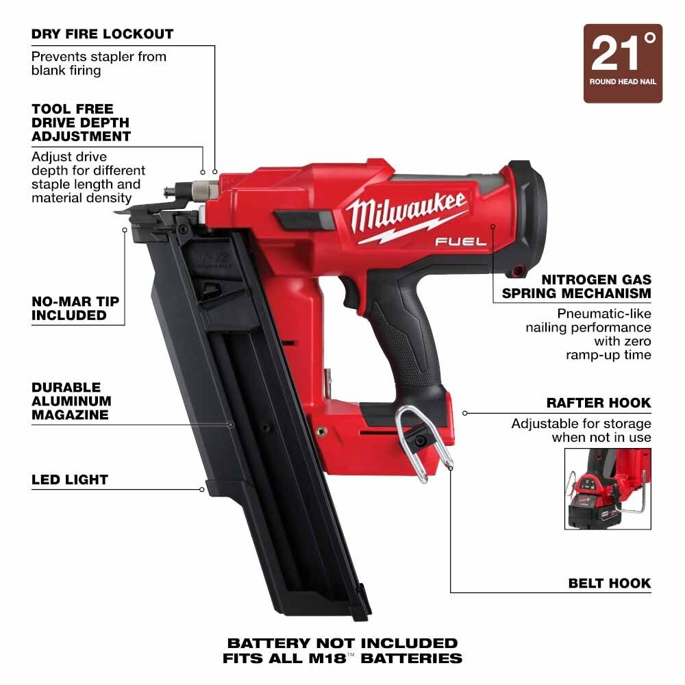 Milwaukee 2744-20 M18 FUEL™ 21 Degree Framing Nailer - 5