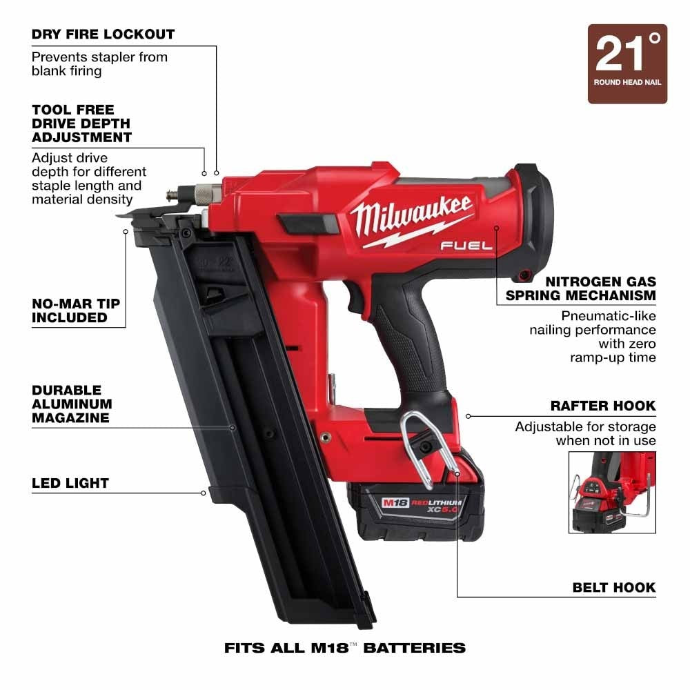 Milwaukee 2744-21 M18 FUEL™ 21 Degree Framing Nailer Kit - 5