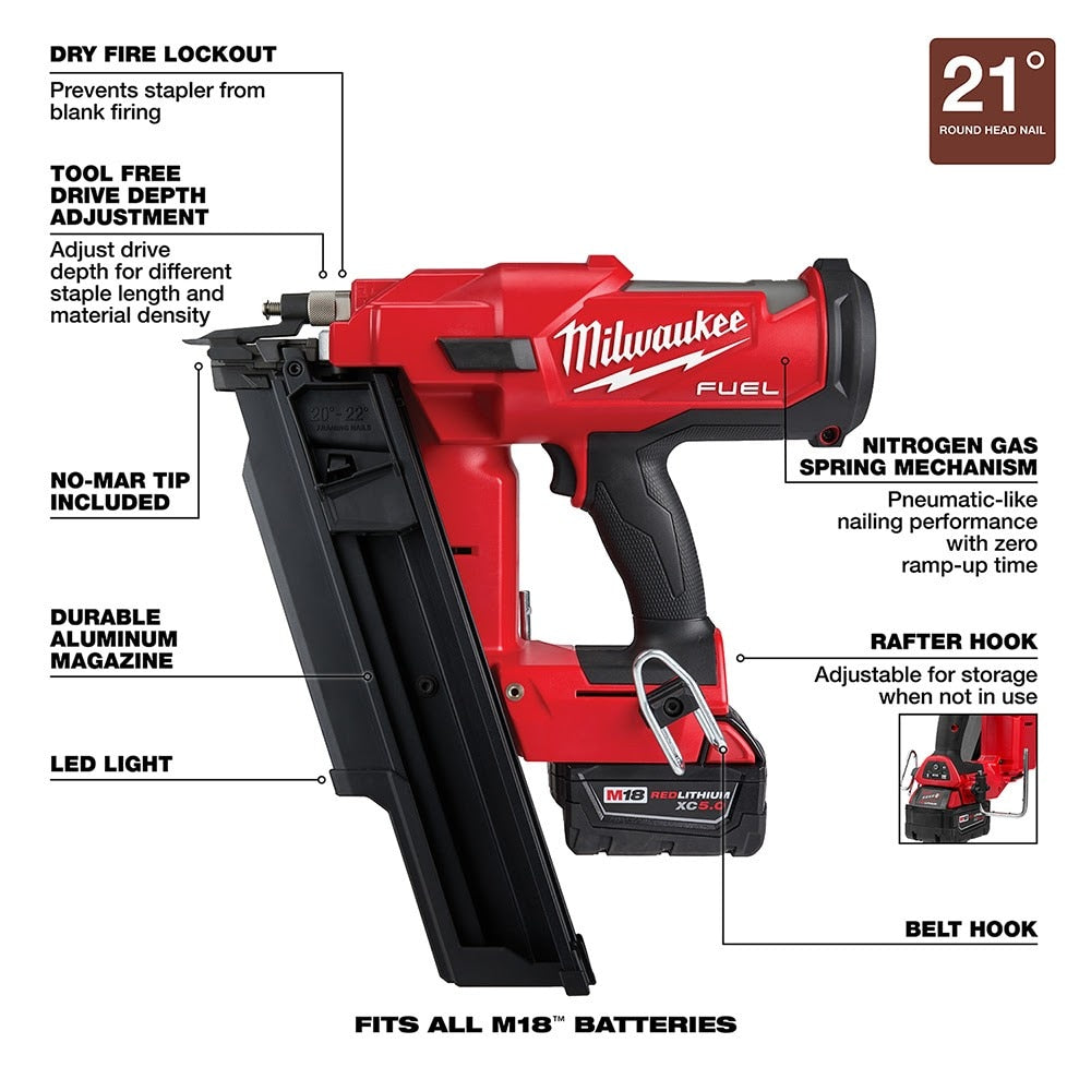 Milwaukee 2744-21 M18 FUEL™ 21 Degree Framing Nailer Kit - 8
