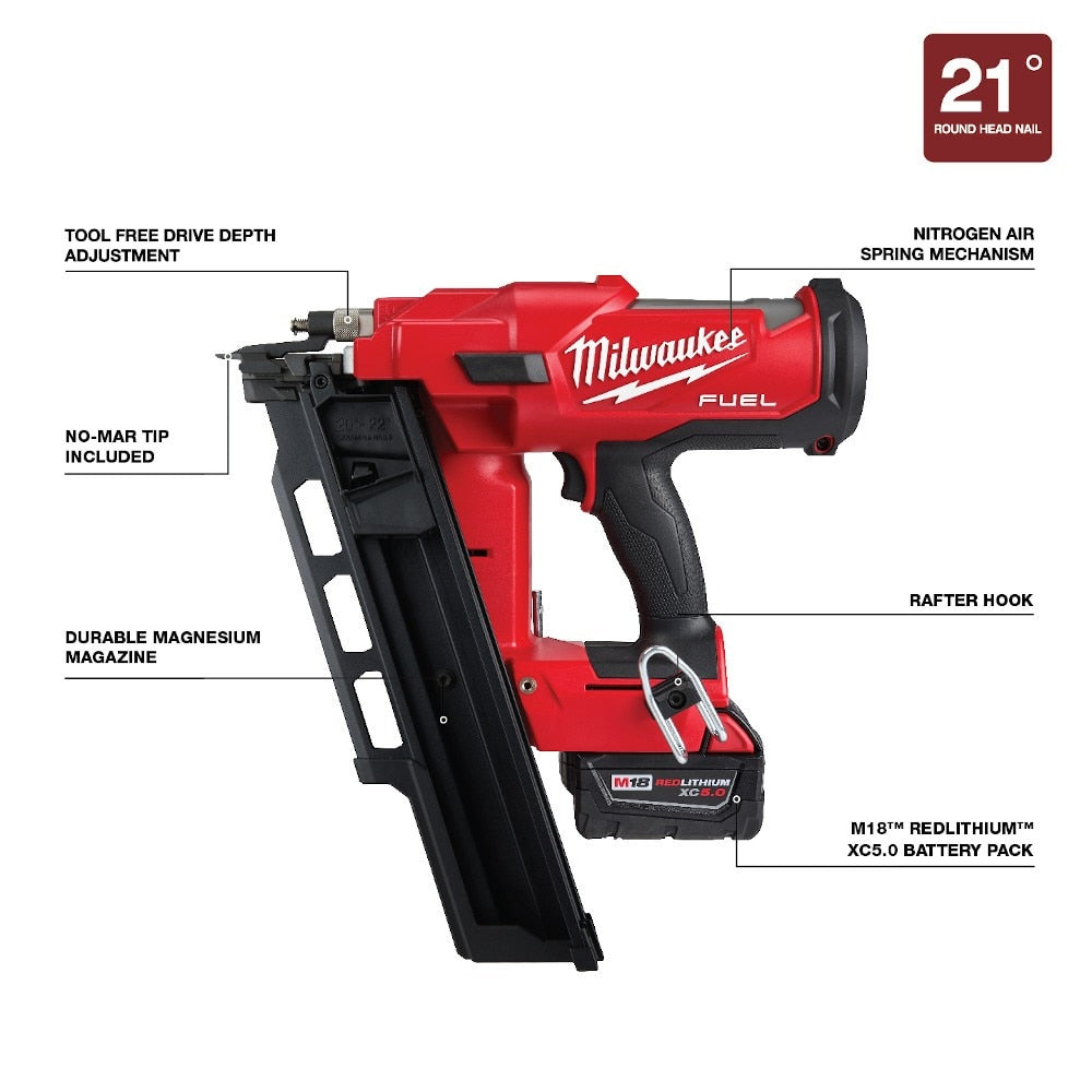 Milwaukee 2744-21 M18 FUEL™ 21 Degree Framing Nailer Kit - 19