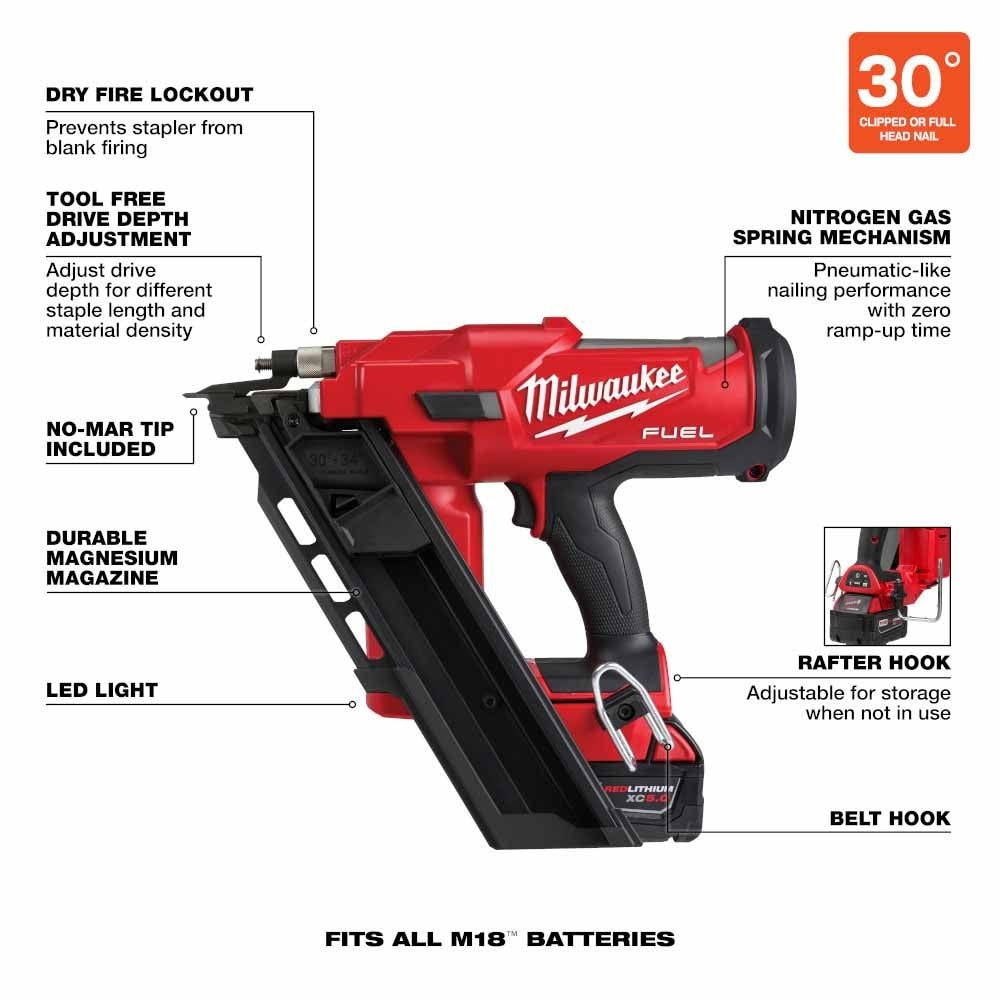 Milwaukee 2745-21 M18 FUEL™ 30 Degree Framing Nailer Kit - 4