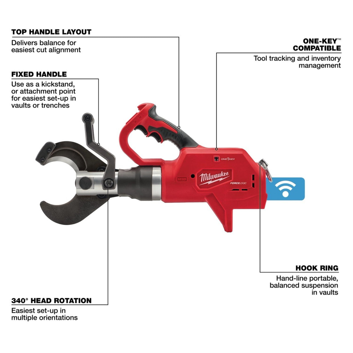 Milwaukee 2776-20 M18 FORCE LOGIC 3 in. Underground Cable Cutter, cordless hydraulic, cuts up to 1500 MCM Copper 15kV (Tool Only) - 2