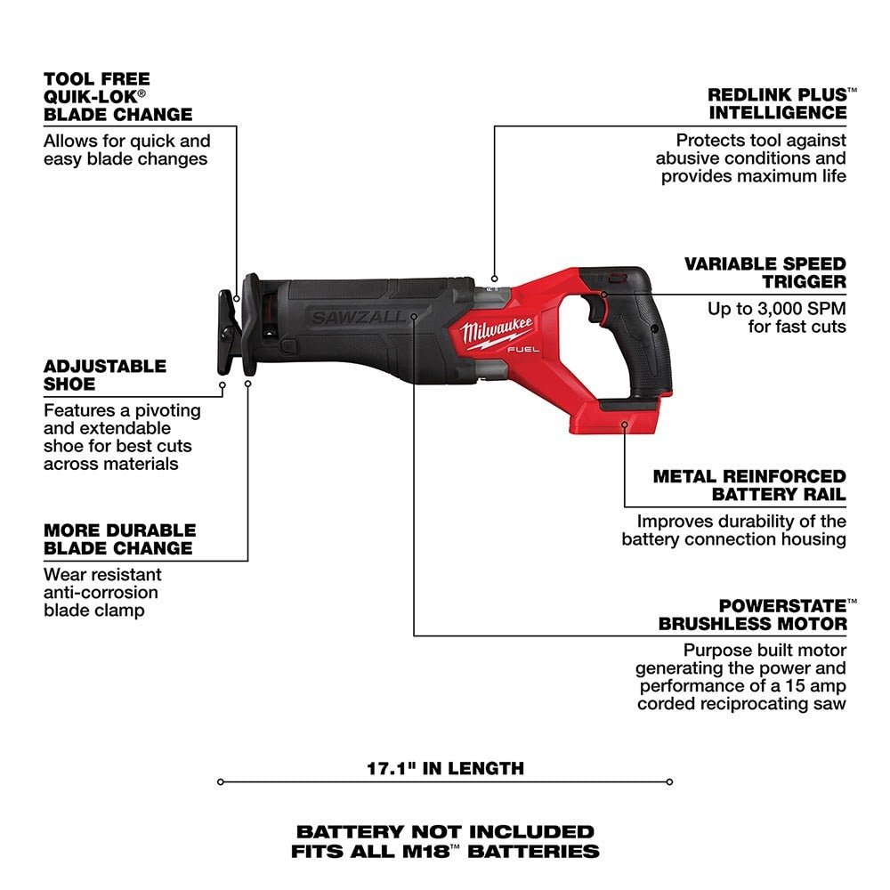 Milwaukee 2821-20 M18 FUEL™ SAWZALL® Recip Saw - 6