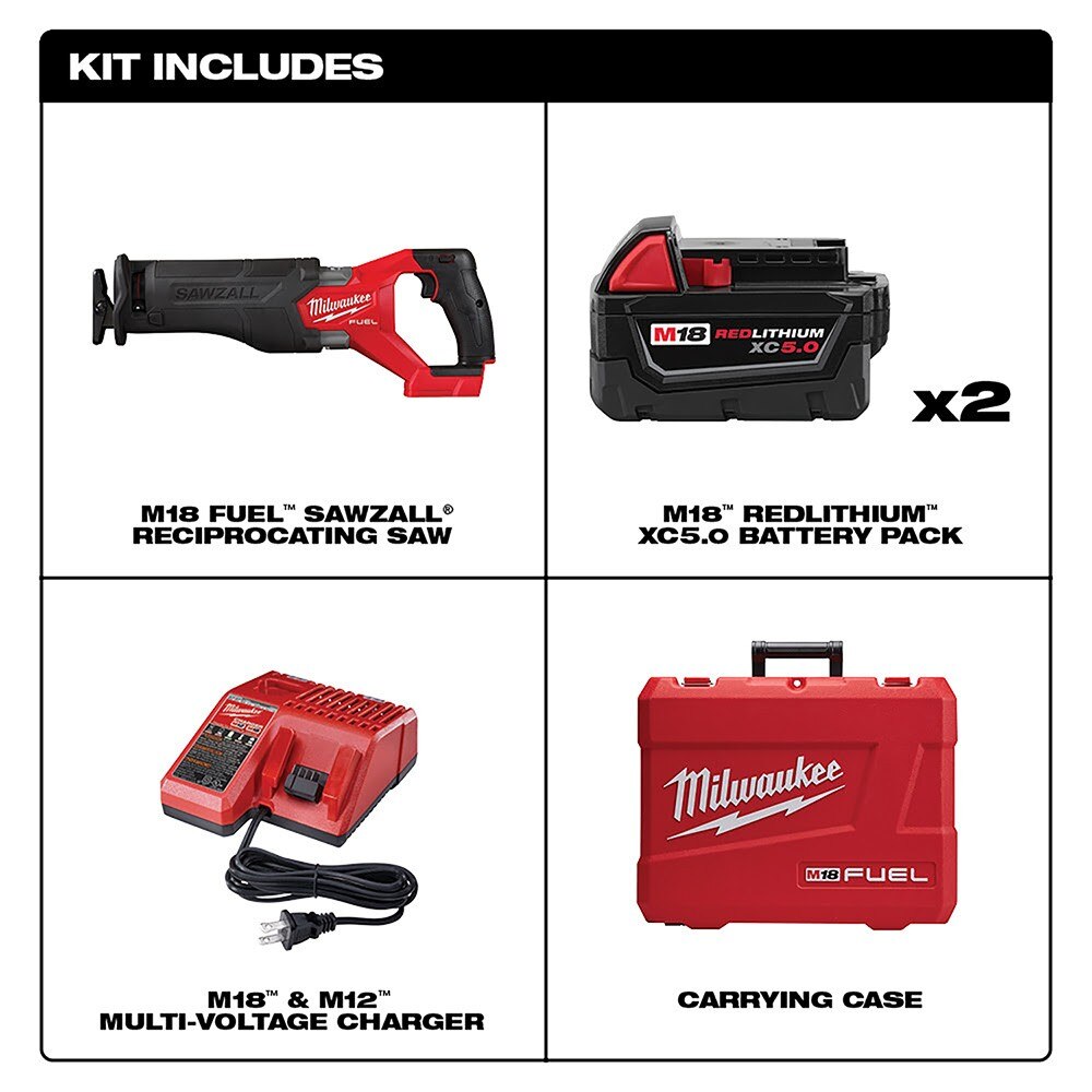 Milwaukee 2821-22 M18 FUEL™ SAWZALL® Recip Saw - 2 Battery XC5.0 Kit - 3