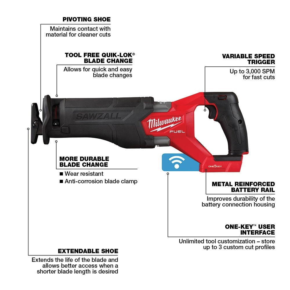 Milwaukee 2822-20 M18 FUEL™ SAWZALL® Recip Saw W/ One-Key™ - 14