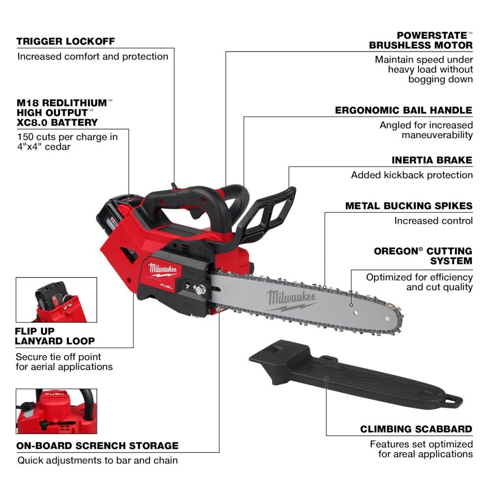 Milwaukee 2826-22T M18 FUEL 14" Top Handle Chainsaw 2 Battery Kit - 4