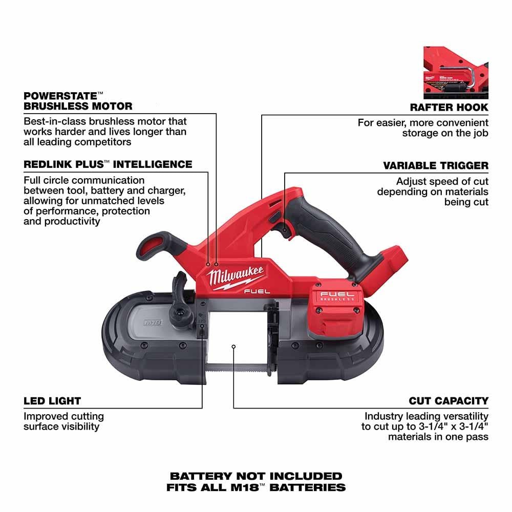 Milwaukee 2829-80 M18 FUEL Compact Band Saw Tool Only (Reconditioned) - 8