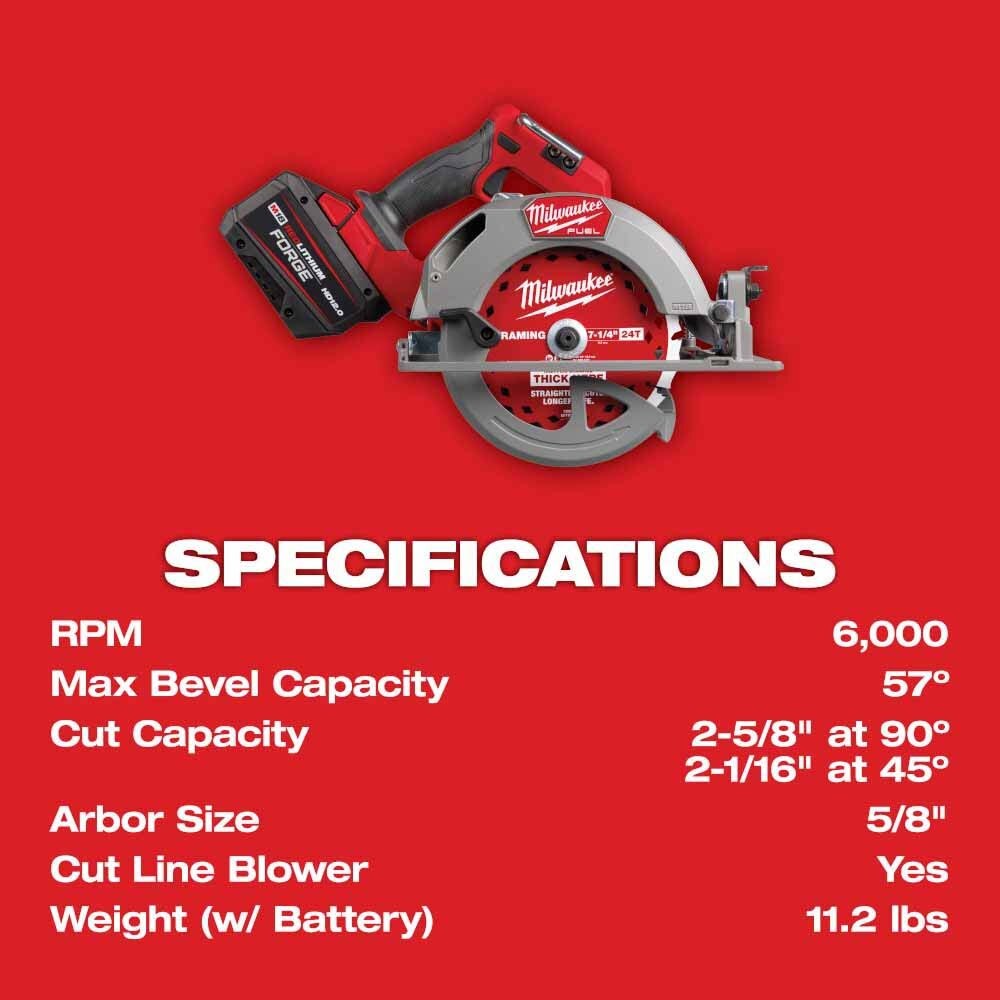 Milwaukee 2834-21HD M18 FUEL 7-1/4” Circular Saw Kit - 11
