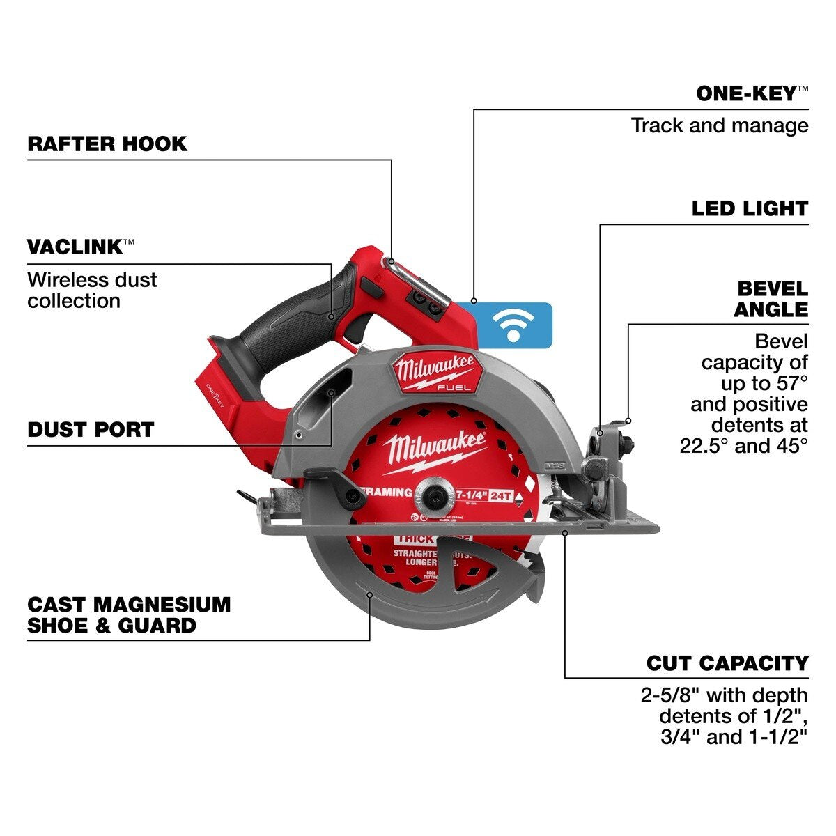 Milwaukee 2835-20 M18 FUEL 7-1/4" Circular Saw with ONE-KEY Tool Only - 4