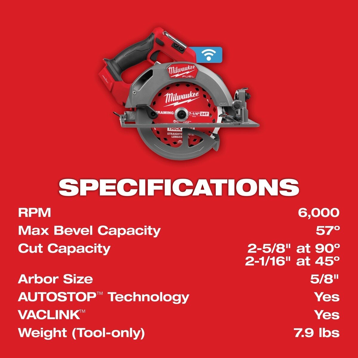 Milwaukee 2835-20 M18 FUEL 7-1/4" Circular Saw with ONE-KEY Tool Only - 5