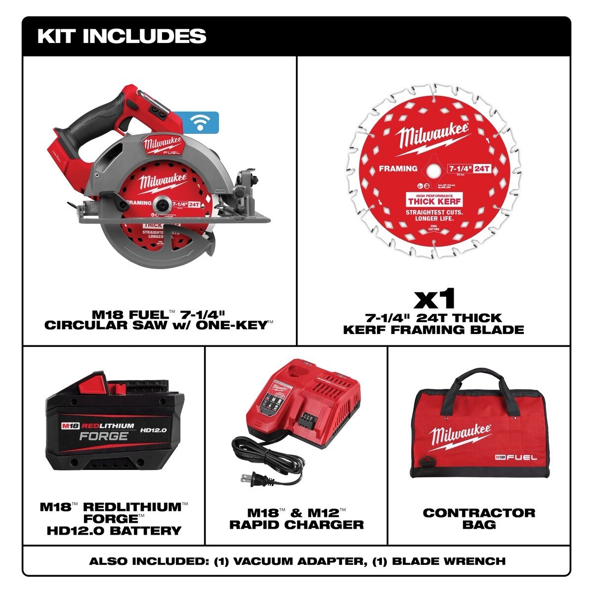 Milwaukee 2835-21HD M18 FUEL 7-1/4" Circular Saw with ONE-KEY Kit and 12.0Ah Battery (1 Kit) - 3