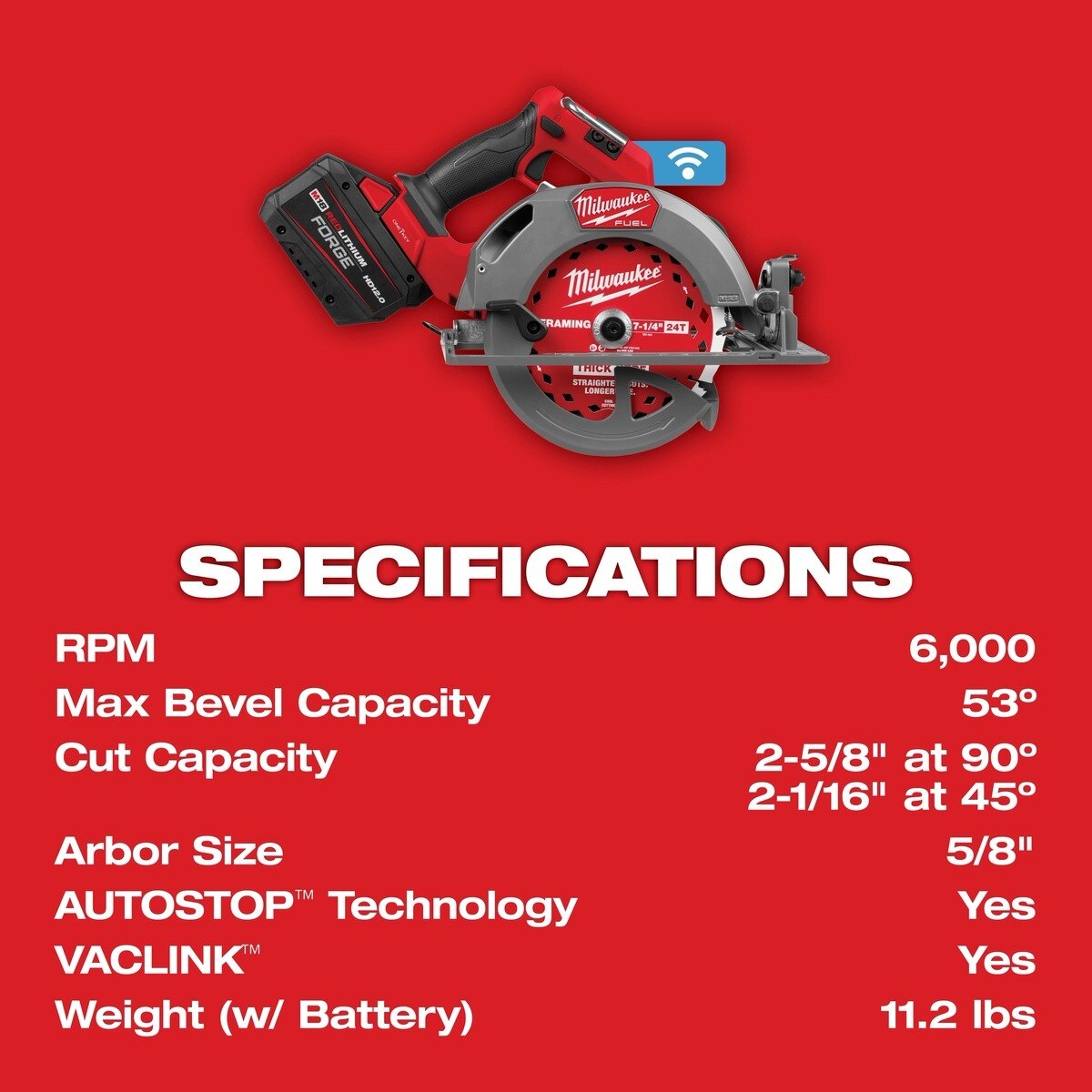 Milwaukee 2835-21HD M18 FUEL 7-1/4" Circular Saw with ONE-KEY Kit and 12.0Ah Battery (1 Kit) - 4