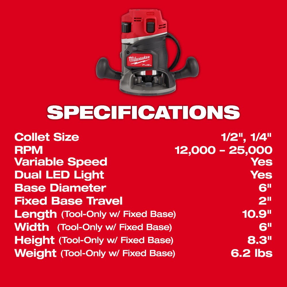 Milwaukee 2838-20 M18 FUEL 1/2" Router - 8