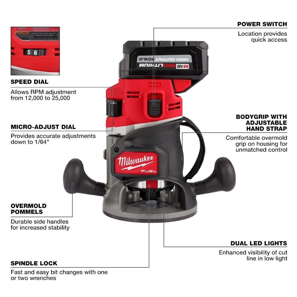 Milwaukee 2838-21 M18 FUEL 1/2" Router Kit - 4