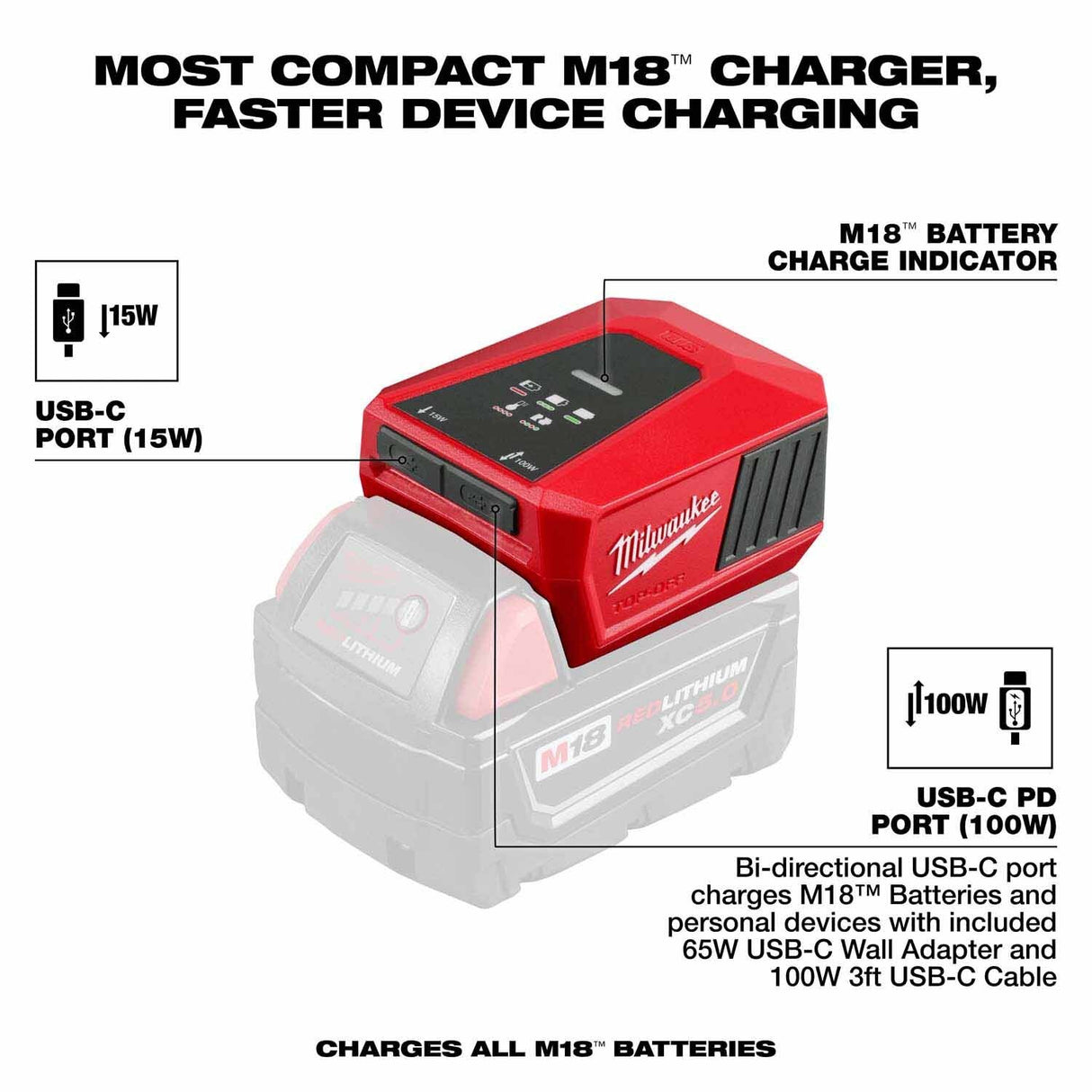 Milwaukee 2847-20 M18 TOP-OFF Charger & Power Supply - 2
