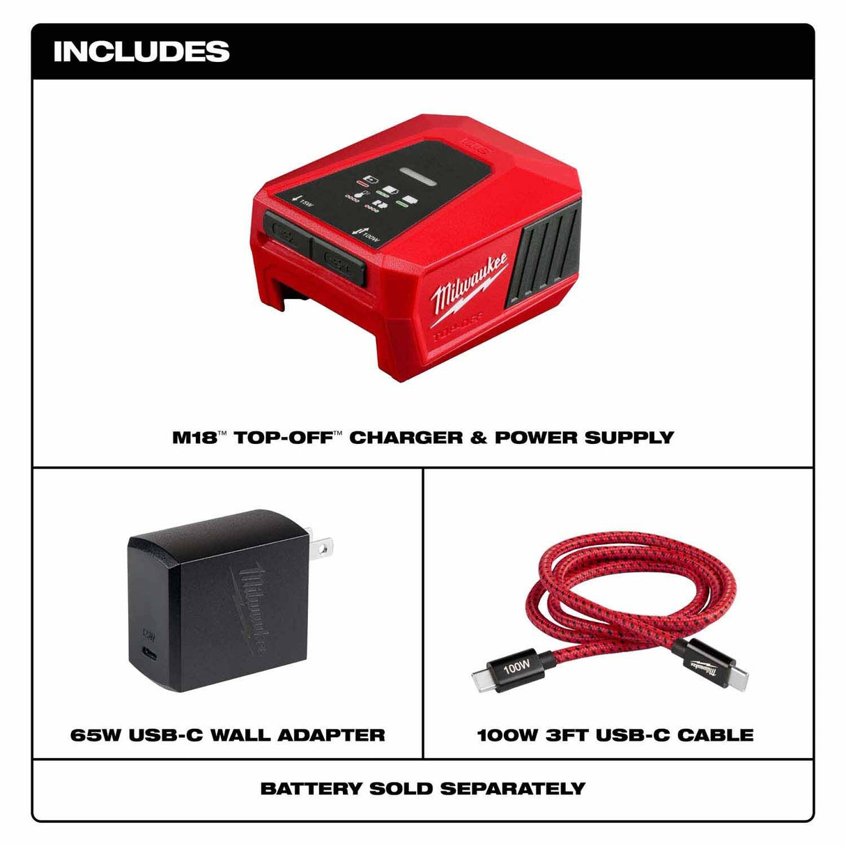 Milwaukee 2847-20 M18 TOP-OFF Charger & Power Supply - 3