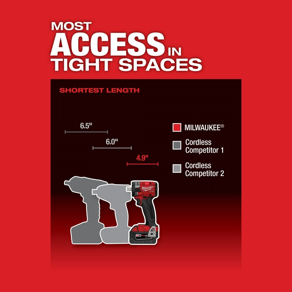 Milwaukee 2855P-20 "M18 FUEL™ 1/2 " Compact Impact Wrench w/ Pin Detent Bare Tool " - 6