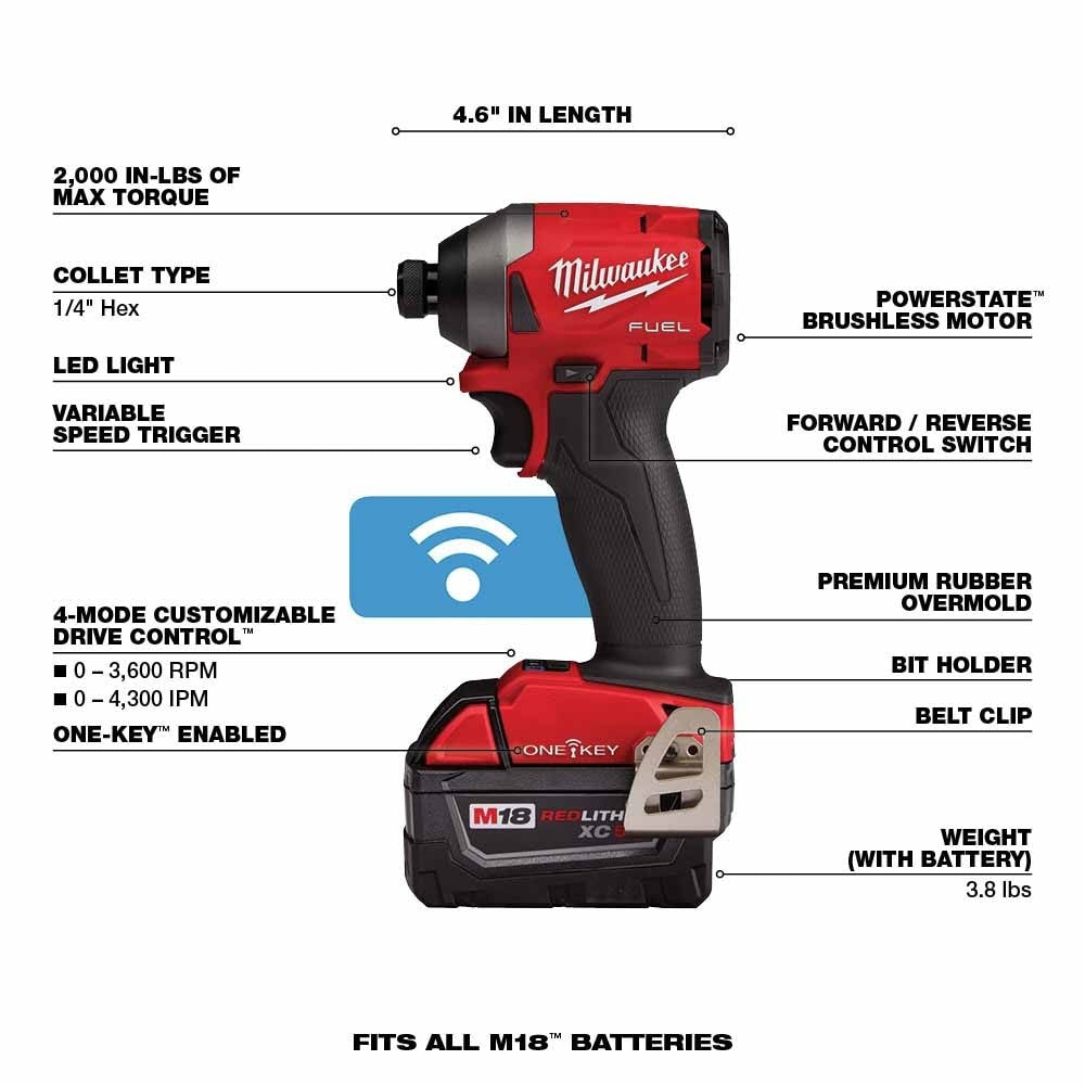 Milwaukee 2857-22 M18 FUEL 1/4" Hex Impact Driver with One Key XC Kit - 5