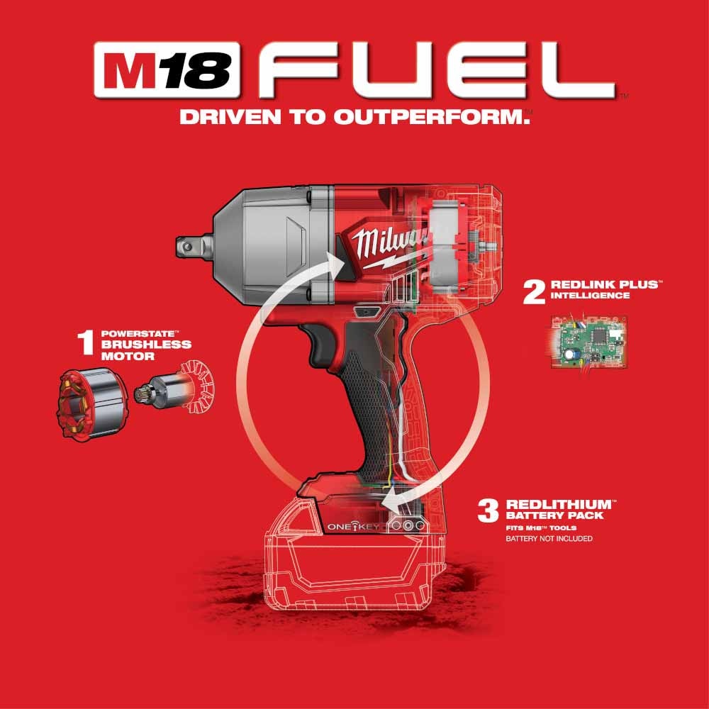 Milwaukee 2862-20 M18 FUEL ONE-KEY High Torque Impact Wrench 1/2" Pin Detent Bare - 8