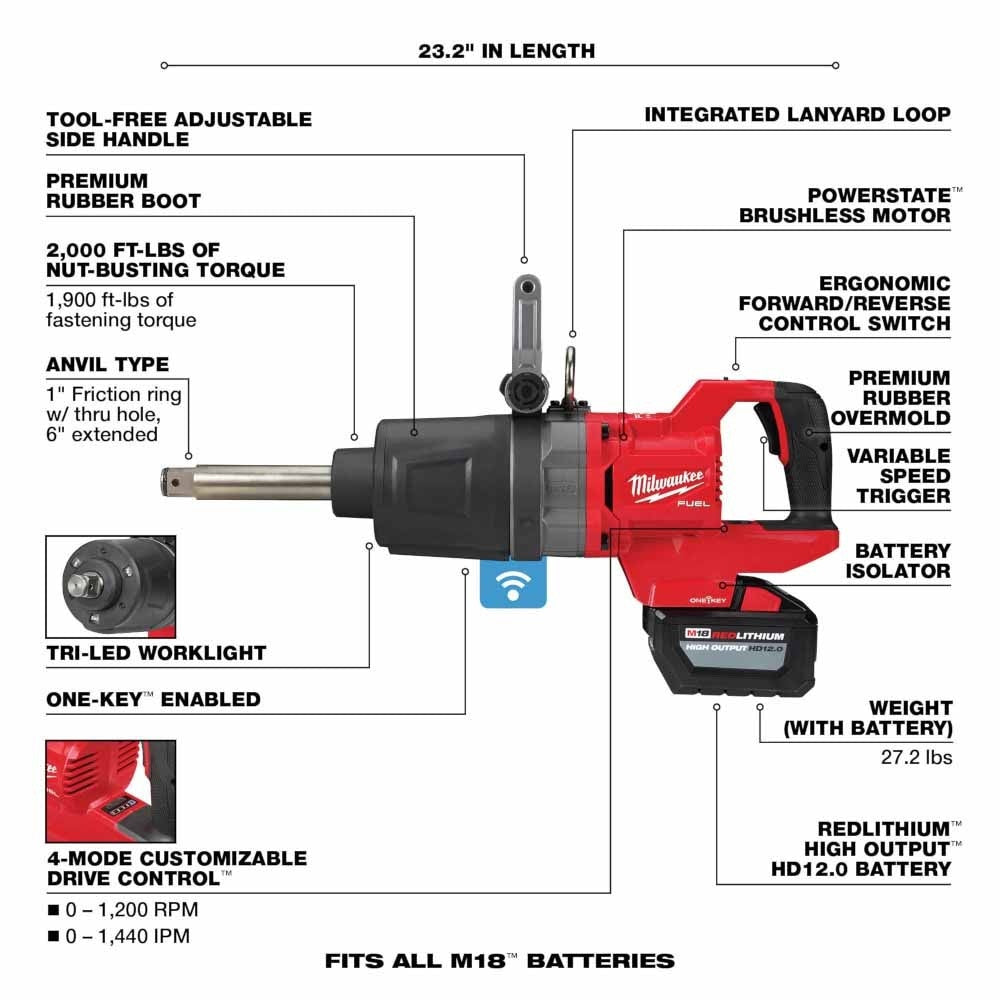 Milwaukee 2869-22HD M18 FUEL™ 1" D-Handle Ext. Anvil High Torque Impact Wrench w/ ONE-KEY™ - 4