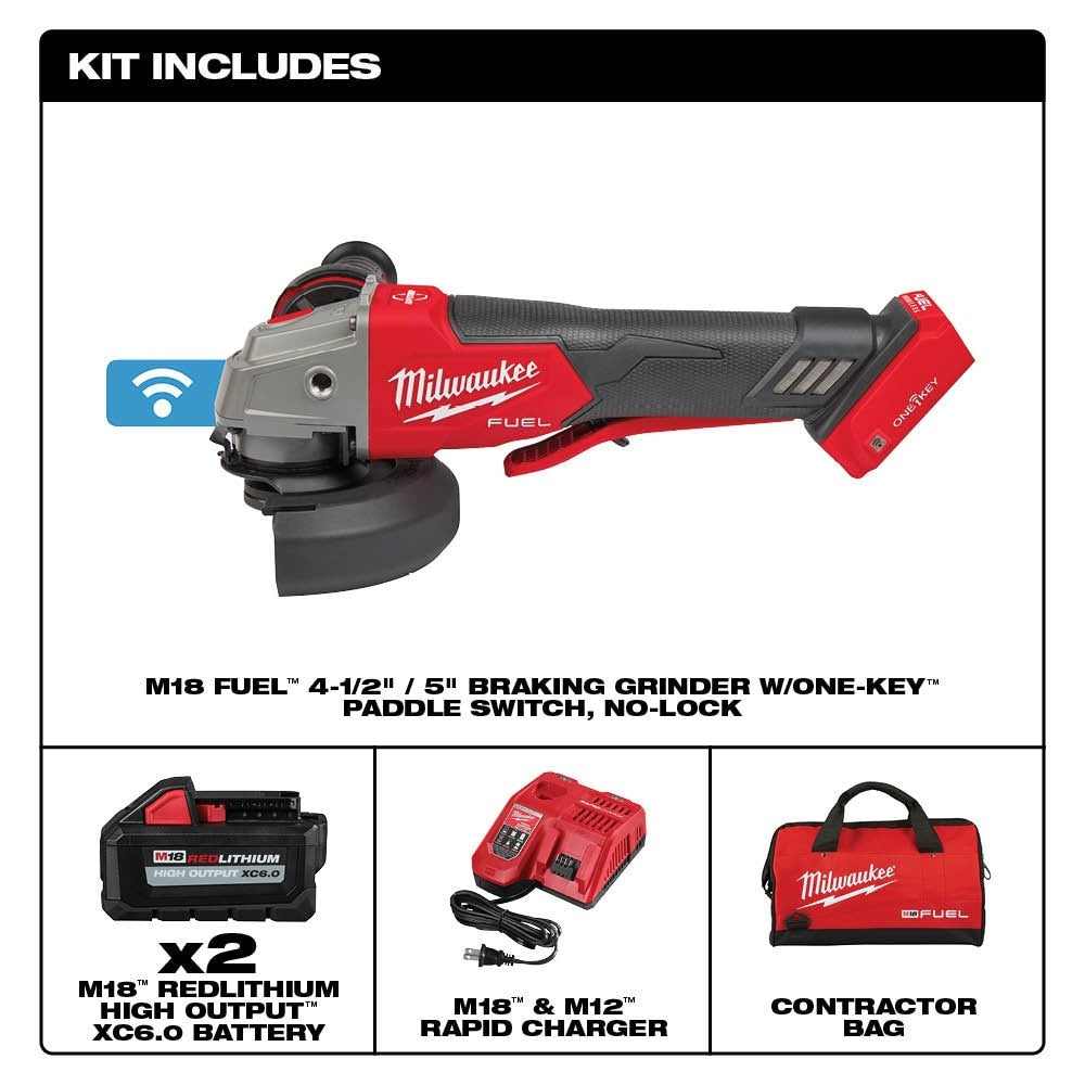 Milwaukee 2882-22 M18 FUEL™ 4-1/2" / 5" Braking Grinder w/ ONE-KEY™ Paddle Switch, No-Lock Kit - 17