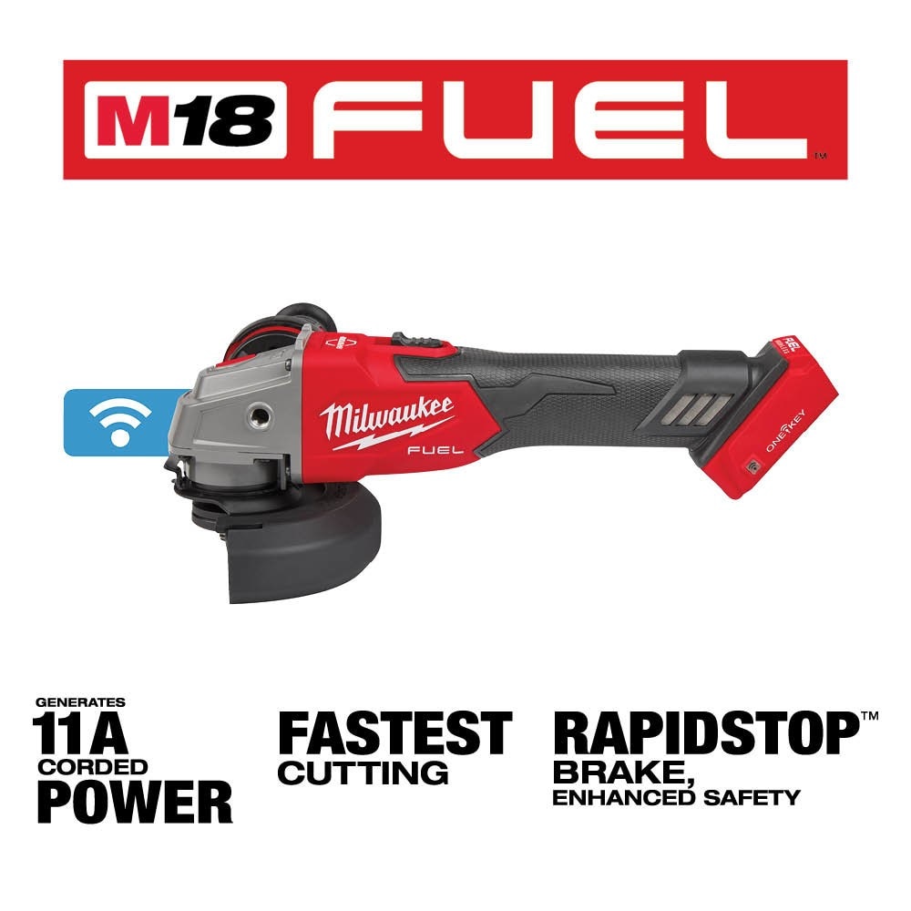 Milwaukee 2883-20 M18 FUEL™ 4-1/2" / 5" Braking Grinder w/ ONE-KEY™ Slide Switch, Lock-On - 20