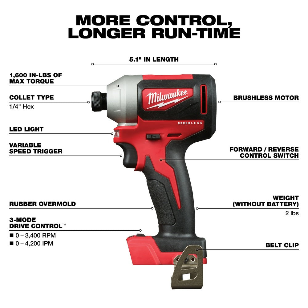 Milwaukee 2893-22CX M18 Brushless Hammer Drill/Impact Combo Kit 2.0,4.0 - 8