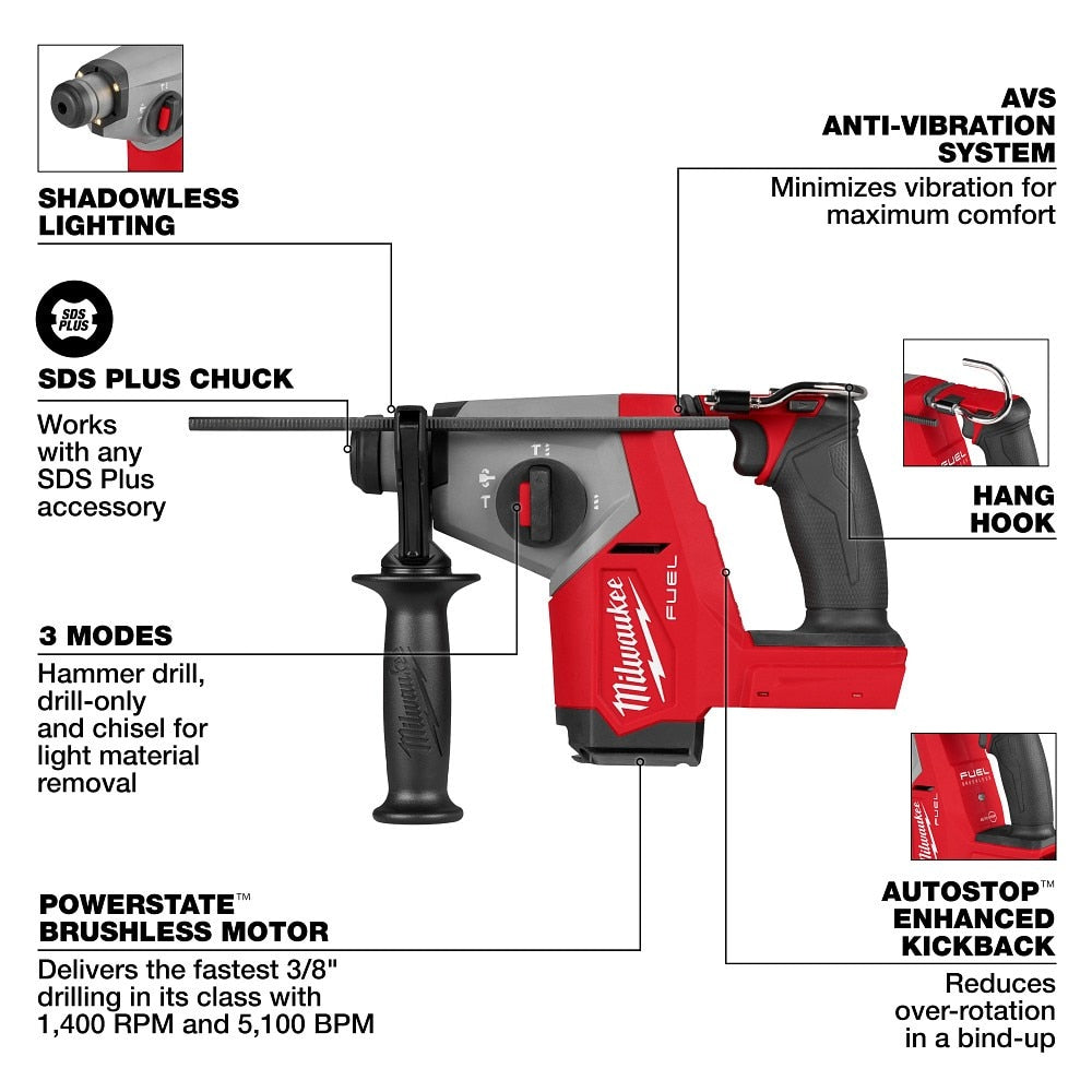 Milwaukee 2908-20 M18 FUEL 5/8" SDS Plus Rotary Hammer - 2